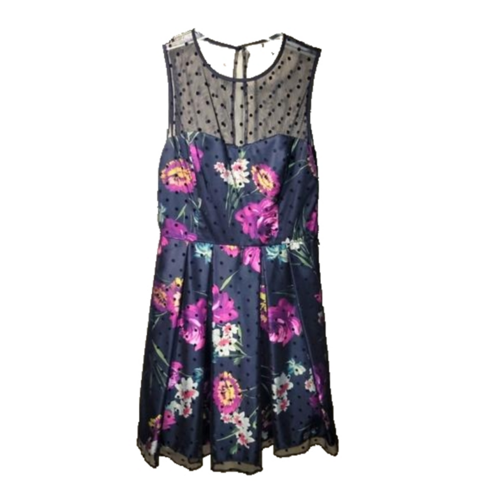Eliza J black floral pokeadot overlay sleeveless bonning size 6 tea length